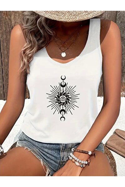 Deocept ΓΥΝΑΙΚΕΙΟ T-SHIRT ΜΕ ΕΚΤΥΠΩΜΕΝΟ ΗΛΙΟ ΚΑΙ ΣΕΛΗΝΗ