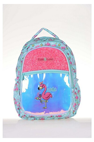 KAUKKO حقيبة مدرسية فلامنغو للأطفال مقاس 39X29X16 مع مرآة وحجارة L5061