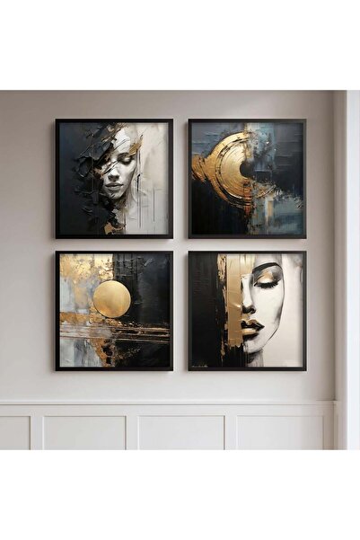 Marktna أربع لوحات قماشية صغيرة مع برواز اسود مجوف بتصميم الفن التجريدي