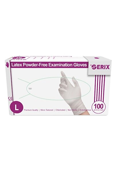 SERIX 100 latexových rukavic, Serix, bez pudru, texturované, bílé, velikost L