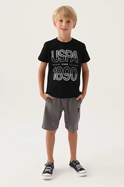 U.S. Polo Assn. طقم بيرمود للأولاد - أسود