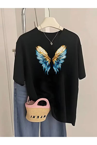 Deocept Design Angel Wings Printed Oversize Crew Neck T-Shirt