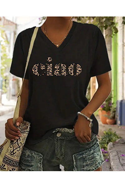 Deocept V-Neck Oversize Ciao Printed T-Shirt