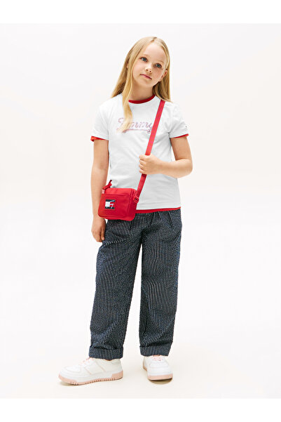 Tommy Hilfiger Women White Tommy Script Sequins Short Sleeve T-Shirt