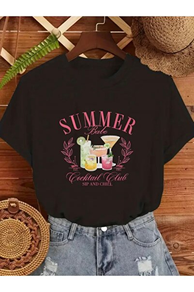 Deocept تي شيرت صيفي مطبوع برقبة دائرية كبيرة الحجم