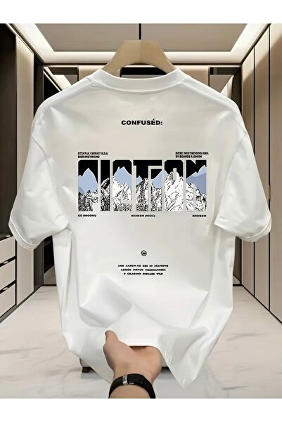 Deocept تي شيرت برقبة دائرية كبيرة الحجم مطبوع عليه CONFUSED MOUNTAIN