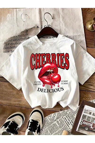 Deocept TRIOU UNISEX OVERSIZE CU Gâtul Crew cu imprimeu CHERRY