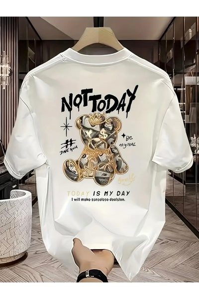 Deocept Тениска с дебел щампа „НЕ ДНЕС“ и ОБЪРЗАНА ОБЛАЧЕНА ДЕЛКА