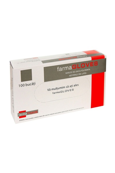 FARMAGLOVES 100x Mănuși din latex, Mănuși Farma, de unică folosință, texturate, pudrate, albe, mărimea M