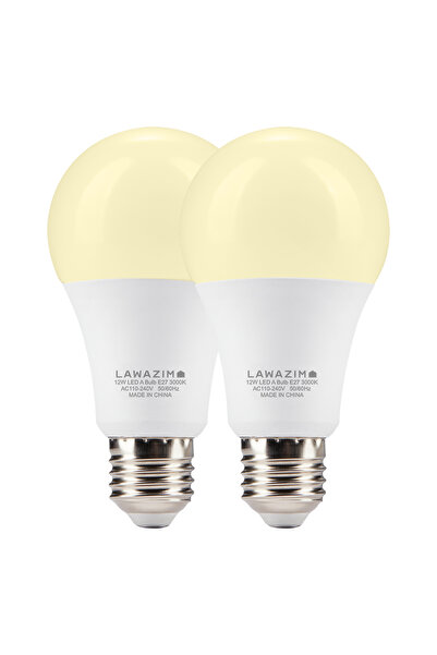 Lawazim 12W LED Bulb A65 E27 - 2 Pack 3000K Warm White Energy-Saving Bulbs 960 Lumens
