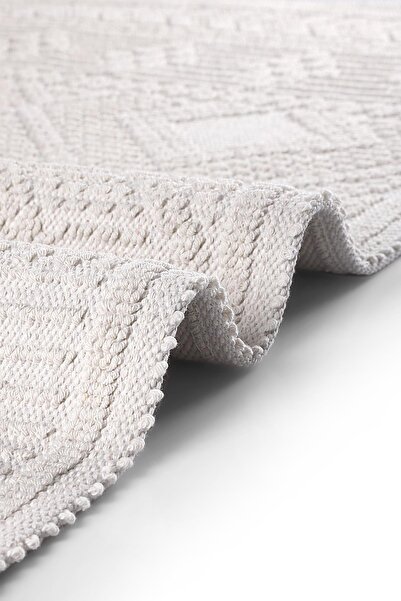 Bluenity Bukle Bohem Natural Cotton 2-Piece Bath Mat Set 60X100+50X60 cm - Ecru