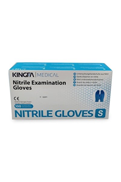 KINGFA Set 100 mănuși de nitril fără pudră albastre, mărimea S