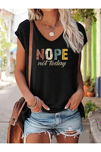 Deocept تي شيرت نسائي بدون أكمام مطبوع عليه NOPE ملون