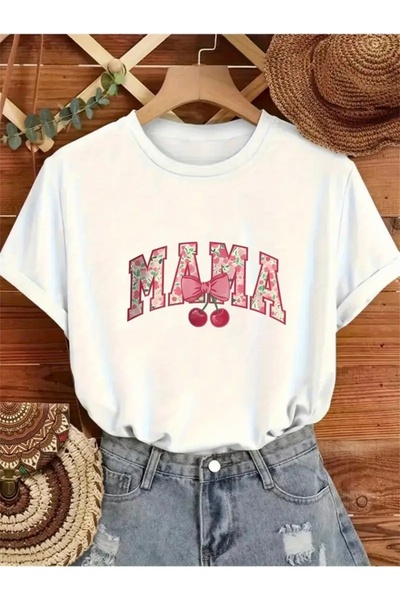 Deocept Mama Cherry Printed Oversize Crew Neck T-Shirt