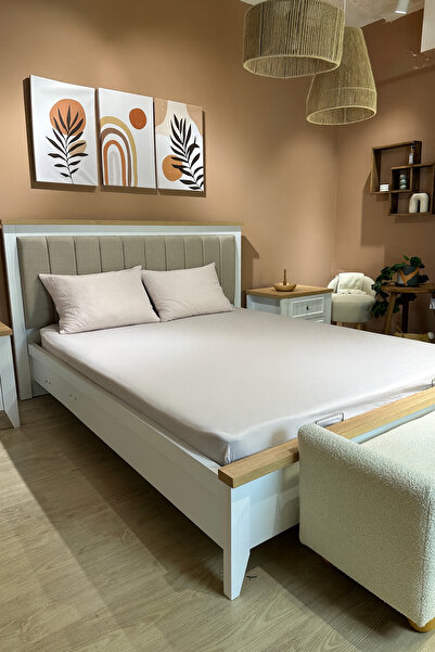 O&Co. ملاءة مطاطية مزدوجة من قماش رانفورس مقاس 160×200 + 2 غطاء وسادة