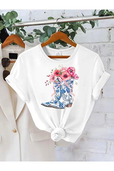 Deocept Μπλουζάκι με σχέδιο FLOWERED BOOTS με στάμπα OVERSIZE