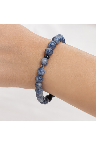 LOVELOTUS سوار من حجر السوداليت الطبيعي بتصميم كروي مقطوع للجنسين