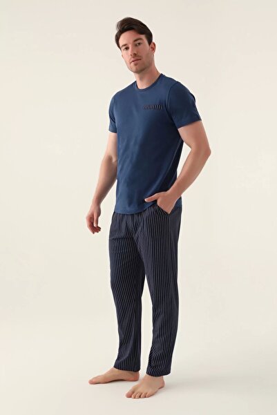 Arnetta Detail Dark Indigo Men's 3-Piece Pajama Set