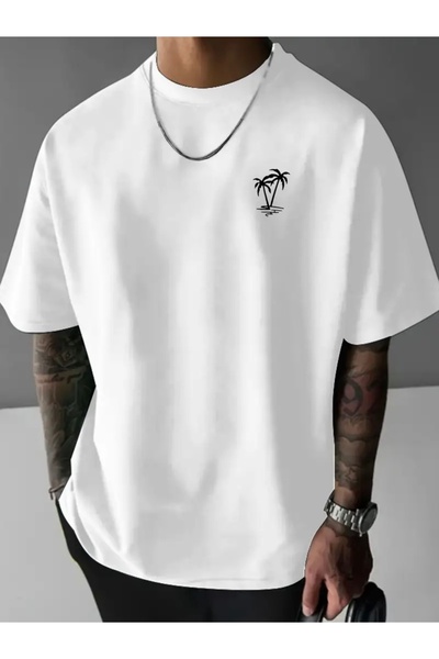 Deocept TRICOU OVERSIZE CU GULER ROTUND IMPRIMAT PALM