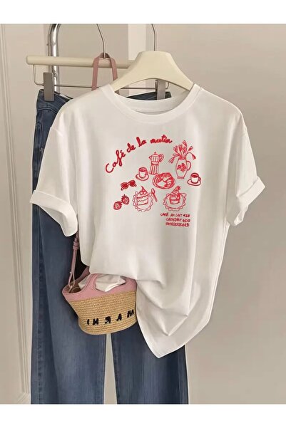 Deocept TRICOU OVERSIZE CU GULER ROTUND CU IMPRIMEU COFFEE AND ROSES
