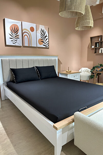 O&Co. ملاءة مطاطية مزدوجة من قماش رانفورس مقاس 160×200 + 2 غطاء وسادة