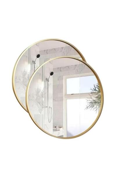 Crestj 2 Elegant Round Wall Mirrors with Gold Frame || 60cm