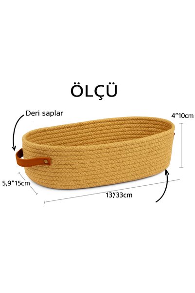 MaVaux Doğal Hasır Görünümlü 15x33x10 Çok Amaçlı Sepet – Deri Saplı, Dekoratif ve Fonksiyonel Organizer