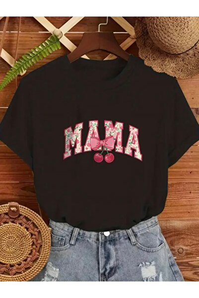 Deocept Mama Cherry Printed Oversize Crew Neck T-Shirt