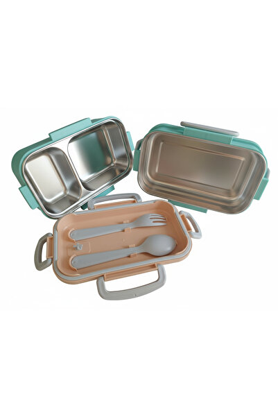 ELDİPA 2-Tier 3-Compartment 150+300+400 ml Aura Stainless Steel Lunch Box Leakproof Durable Portable