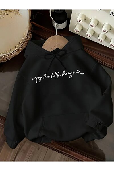 Deocept BUCĂTĂ DE PULOVER UNISEX SUPRA-MĂRIME CU GLUGĂ CU IMPRIMARE ENJOY THE LITTLE THINGS