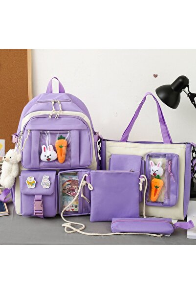 Buldug 4’lü Şeffaf Cepli Okul Çanta Seti (Sırt+Omuz(Tote)+Kalemlik+Mini Çapra...