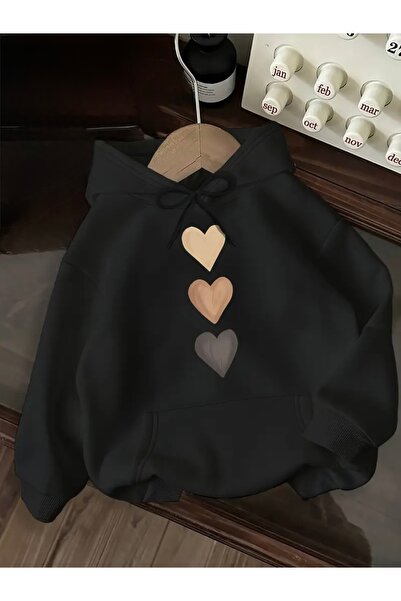 mercoledi سويت شيرت بقلنسوة كبير الحجم مطبوع على شكل قلب للجنسين