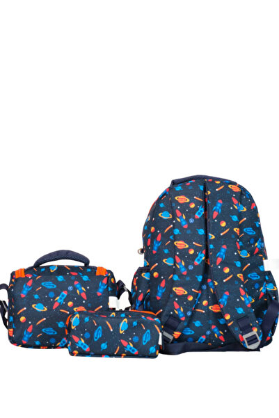 Wia Space Patterned Bag + Lunchbox + Pencil Case 3-Piece Elementary School Bag Set