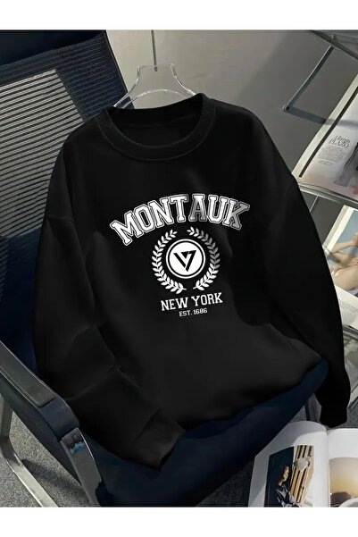 Deocept سويت شيرت مونتاوك مطبوع كبير الحجم للجنسين للنساء/الرجال برقبة دائرية