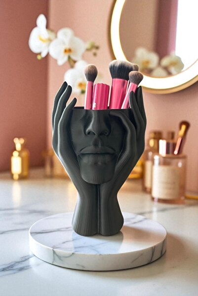 Biparca Store Organizator de machiaj negru și suport pentru pensule cu design...