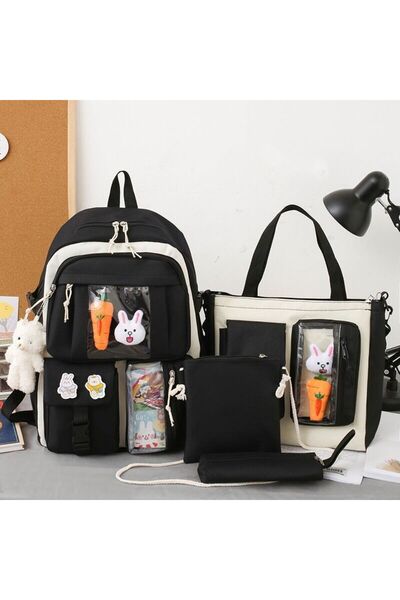 Buldug 4’lü Şeffaf Cepli Okul Çanta Seti (Sırt+Omuz(Tote)+Kalemlik+Mini Çapra...