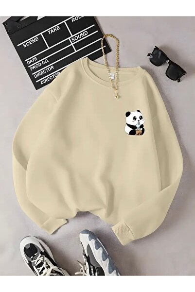 mercoledi PANDA PRINTED OVERSIZE UNISEX FEMEI/BĂRBAȚI BICICLETA GOLĂ