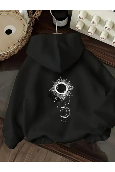 Deocept سويت شيرت بقلنسوة كبير الحجم مطبوع عليه الشمس والقمر للجنسين (نسائي/ر...