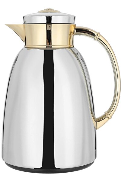 Alsaif Gallery Yatooq thermos, 1 liter, golden handle, thermal glass inner container, steel outer shell
