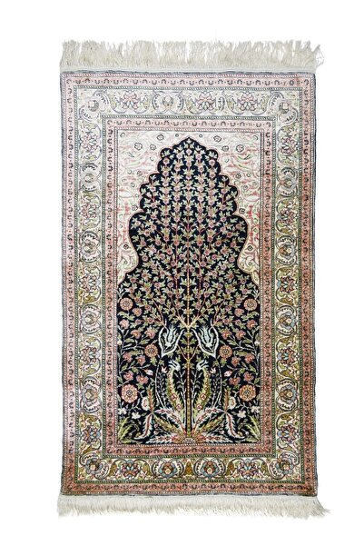 Handmade سجادة صلاة كايسري من الحرير الخالص منسوجة يدويًا مقاس 74x125 سم (0.9...