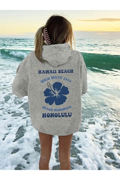 Deocept سويت شيرت بقلنسوة مطبوع عليه شاطئ هاواي للجنسين