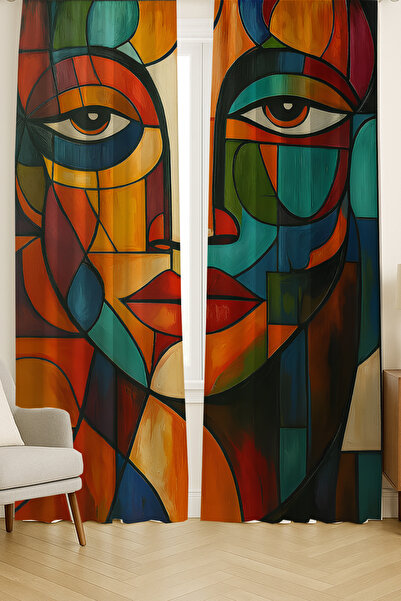 Else Dekor Αφηρημένο μοτίβο προσώπου με διπλά φτερά φόντο κουρτίνα σουέτ για σαλόνι σαλόνι κουζίνας 140x260cm