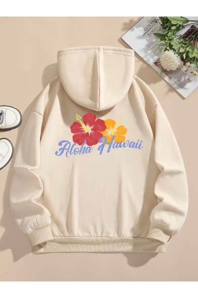 mercoledi سويت شيرت بغطاء للرأس للجنسين مطبوع عليه ALOHA HAWAII للنساء/الرجال