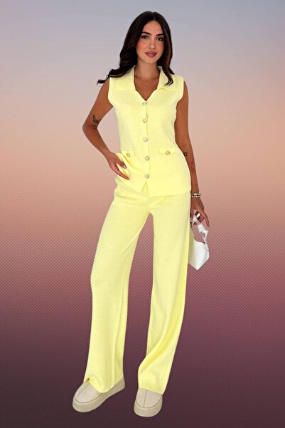 Moda Amore Knitwear Vest Trousers Double Set - Wide Leg Set with Knitted Vest 66018