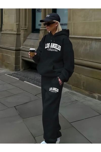 Deocept LOS ANGELES CALIFORNIA PRINTED UNISEX ΓΥΝΑΙΚΕΙΟ/ΑΝΔΡΙΚΟ ΣΕΤ ΦΟΡΜΑ ΜΕ ΚΑΠΟΥΝΤΟ OVERSIZE ΚΑΤΩ/ΕΠΙΣΤΡΩΜΑ