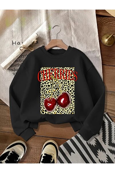 Deocept سويت شيرت برقبة دائرية للجنسين للنساء/الرجال مطبوع عليه CHERRIES LEOPARD