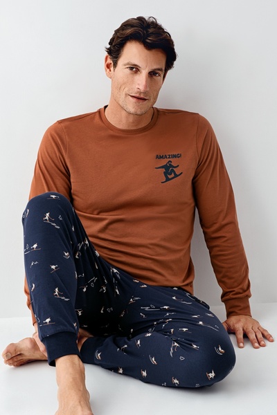 Arnetta Ανδρικό σετ πιτζάμες με μακρυμάνικο μανίκια και μανσέτες με στάμπα