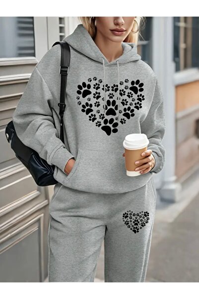 Deocept PATILI HEART PRINTED UNISEX ΓΥΝΑΙΚΕΙΟ/ΑΝΔΡΙΚΟ ΣΕΤ ΦΟΡΜΑΣ ΜΕ ΚΑΠΟΥΝΤΣΟ OVERSIZE ΚΑΤΩ/ΕΠΙΣΤΡΩΤΙΚΟ