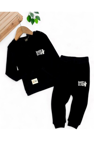 Ege Bebek Baby Boy Ribbed, Seasonal 6-9-12-18-24 Month Cactus Embroidered Long Sleeve Top and Bottom Set