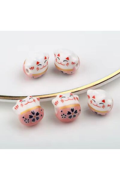yiğit aksesuar 3 bucăți roz Maneki Neko pisică norocoasă din ceramică mărgele...